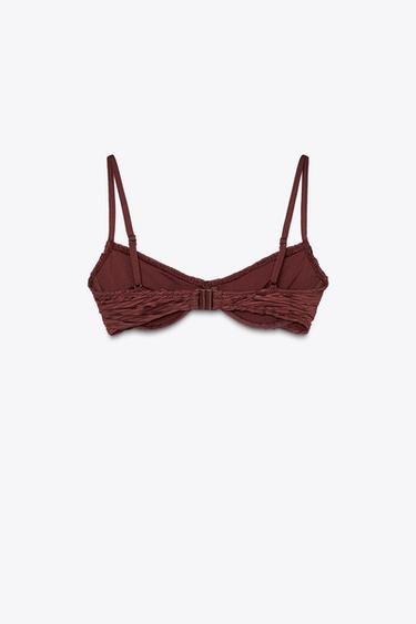 PLEATED UNDERWIRED BIKINI TOP - Chocolate by Zara - Image 3