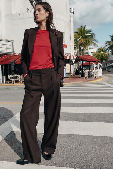 Zara PLEATED STRAIGHT LEG PANTS - Brown - Image 0