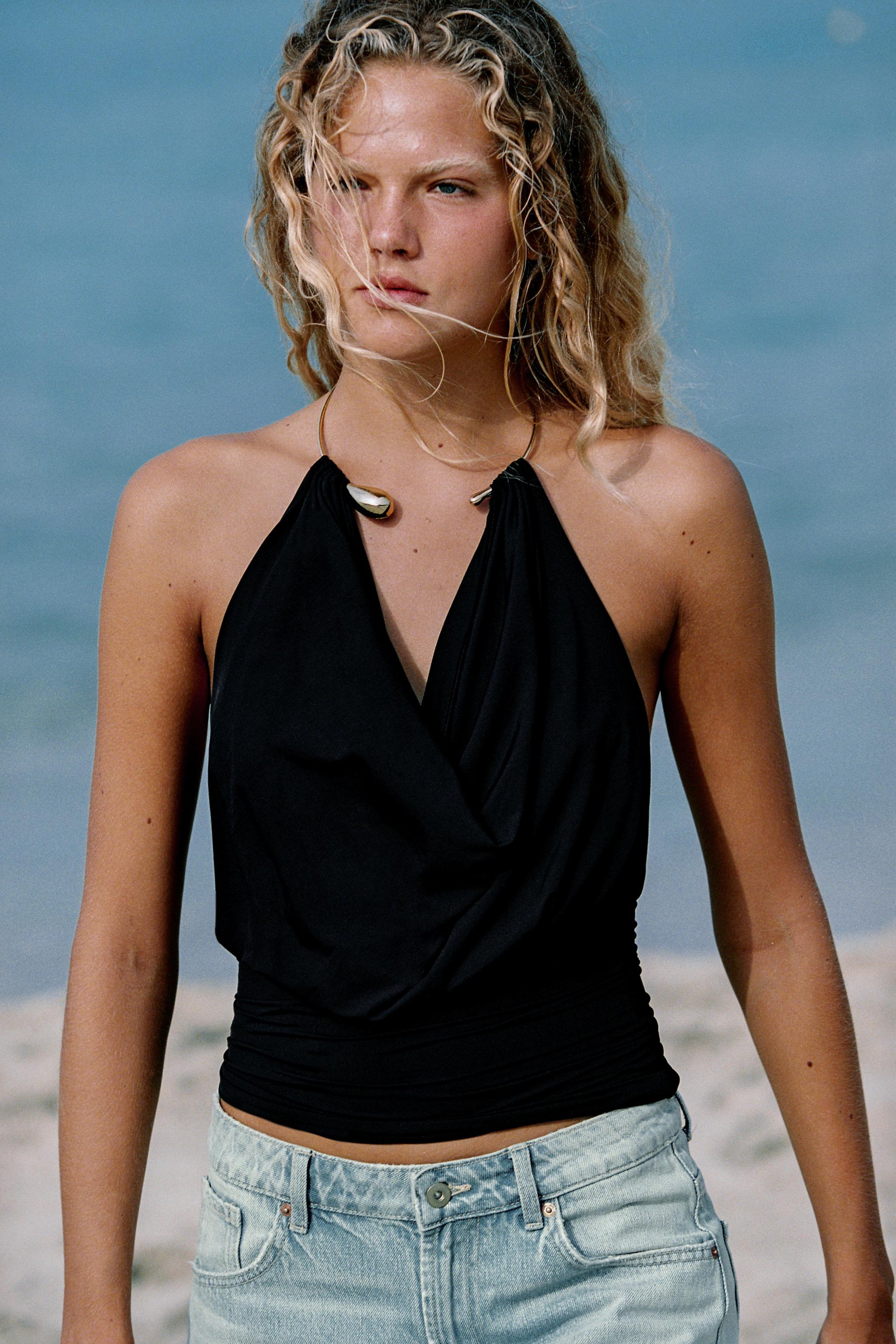 POLYAMIDE CHOKER TOP — Black