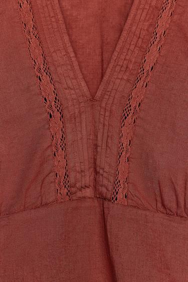 LACE TRIM LINEN BLEND TOP - Terracotta by Zara - Image 7
