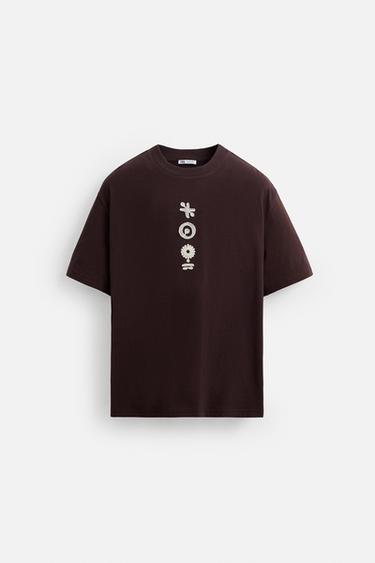 CONTRAST EMBROIDERY T-SHIRT - Burgundy by Zara - Image 7