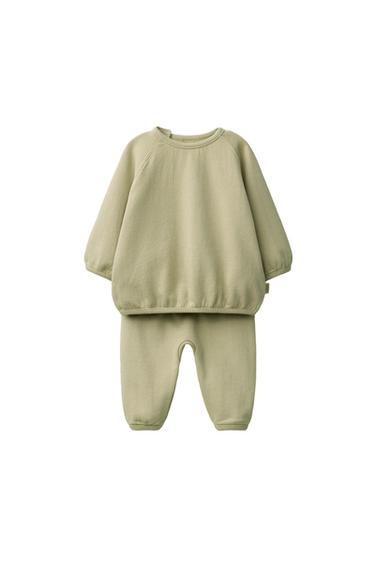 PLAIN SWEATSHIRT AND BALLOON TROUSERS SET - olive green de Zara