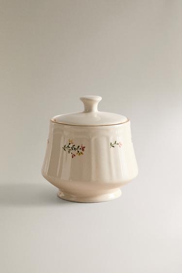 PORCELAIN FLORAL SUGAR BOWL - Cream by Zara - Image 0