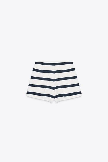 SHORT À RAYURES AVEC PINCES - Blanc / Bleu marine de Zara - Image 7
