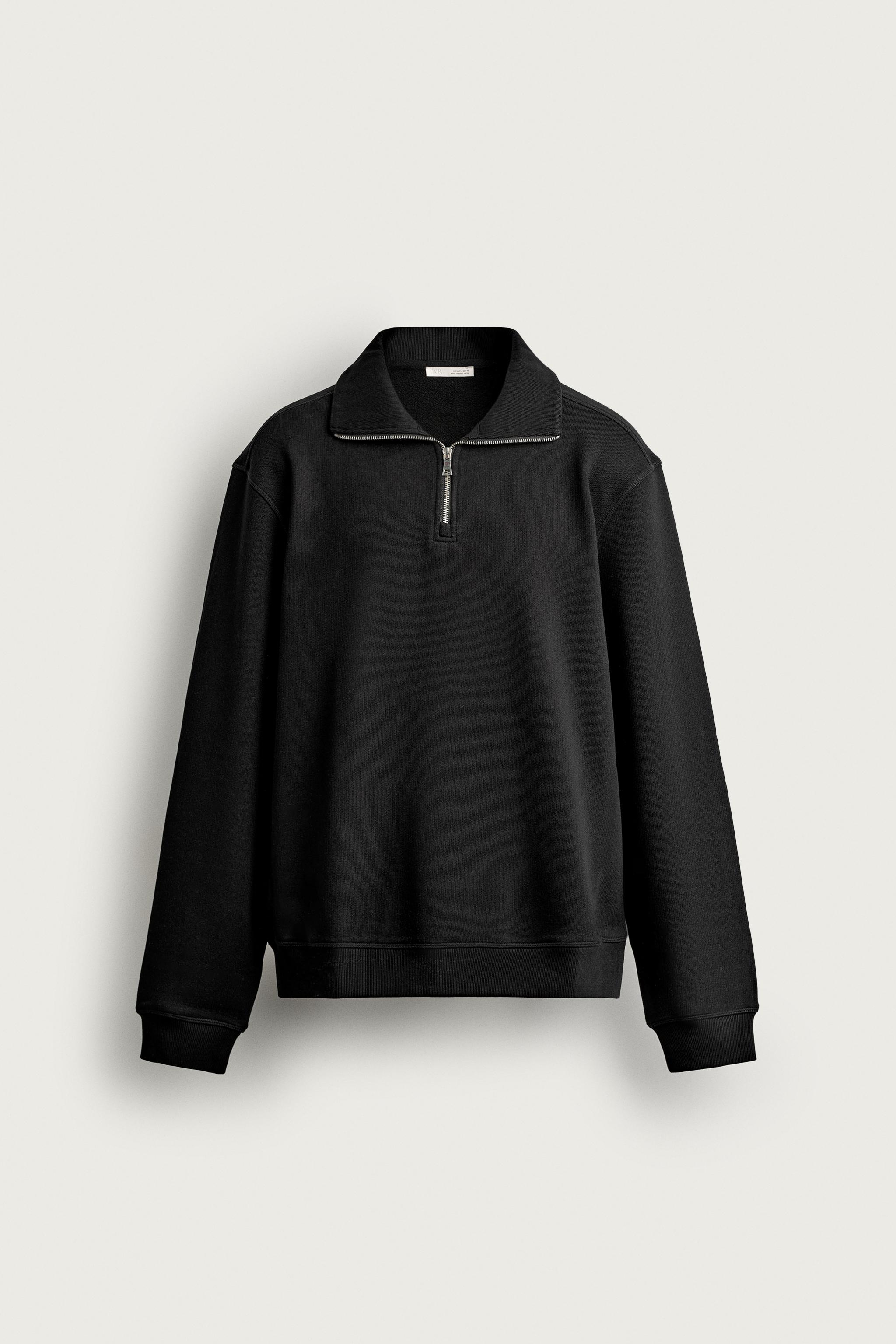 BASIC QUARTER-ZIP SWEATSHIRT — Black