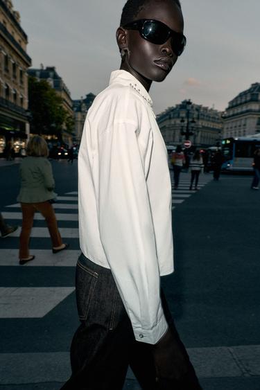 CHEMISE COURTE EN POPELINE À FANTAISIE BIJOU - Blanc de Zara - Image 3