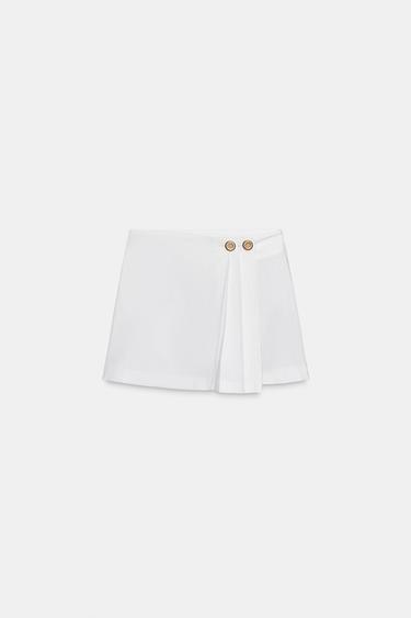 LOW-RISE SKORT WITH METAL BUTTONS - White by Zara