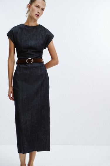 ROBE MI-LONGUE MOULANTE CEINTURE - Bleu de Zara - Image 1