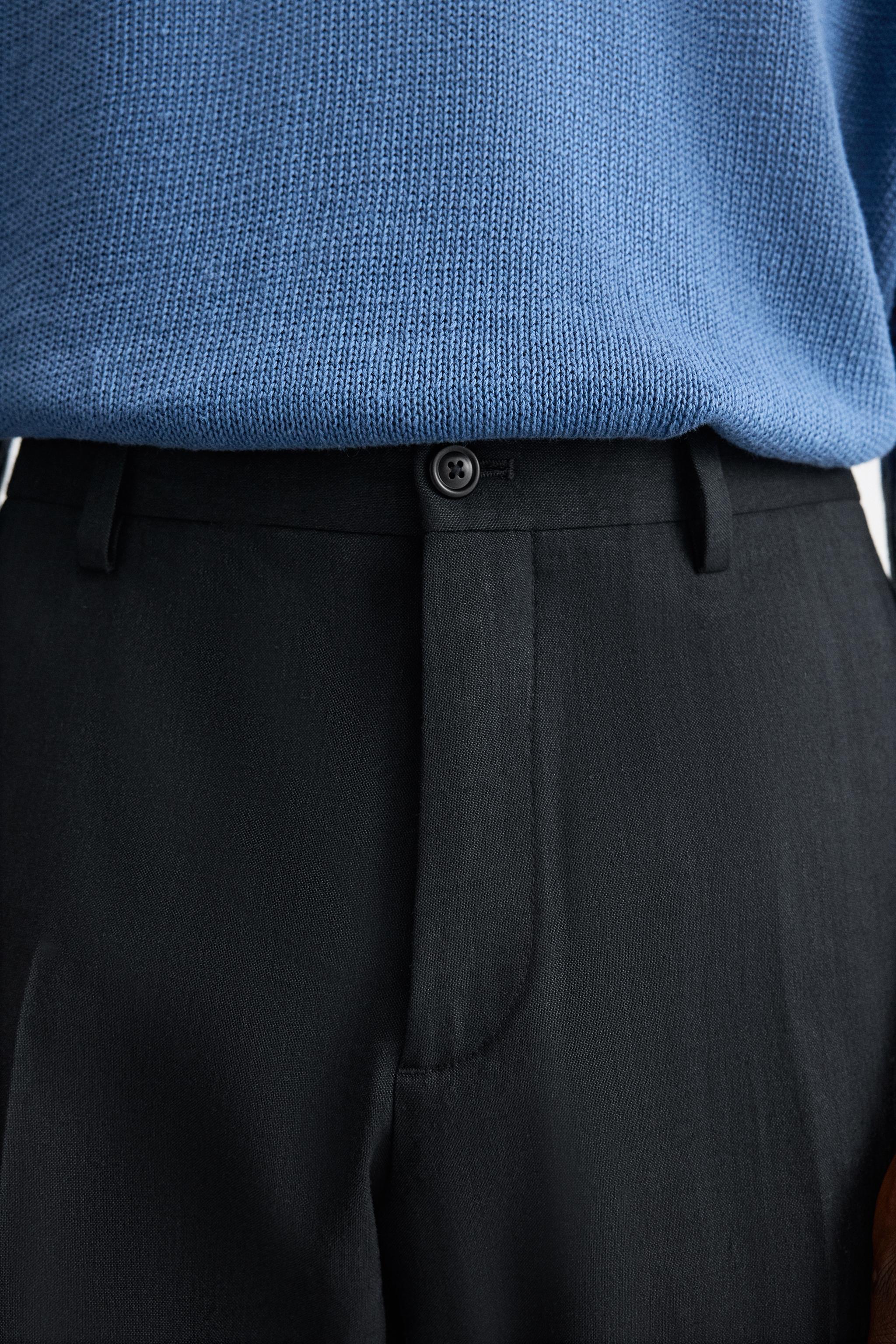 【COSYHARU】Perth wool slacks RELAXED BELTED WOOL-HOPSACK TAPERED PANTS - BLACK | COS