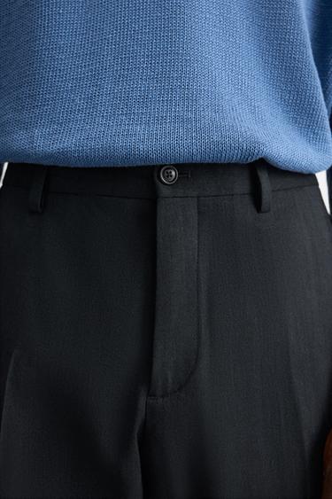 PANTALON DE COSTUME AVEC CHANVRE - LAINE - Bleu marine de Zara - Image 4