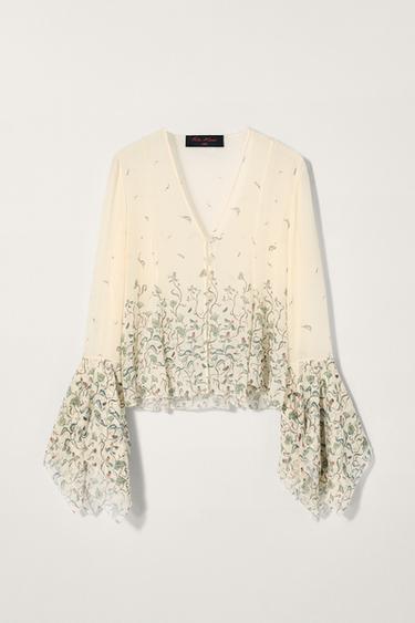 BLUSA ESTAMPADA SEDA KATE MOSS X ZARA - Crudo / Verde de Zara