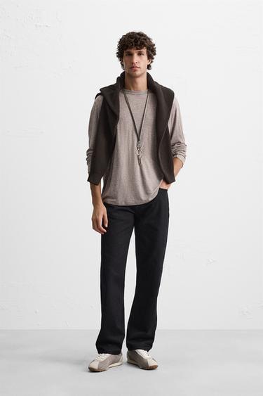 CAMISETA VISCOSA - LANA - Marrón de Zara - Imagen 0