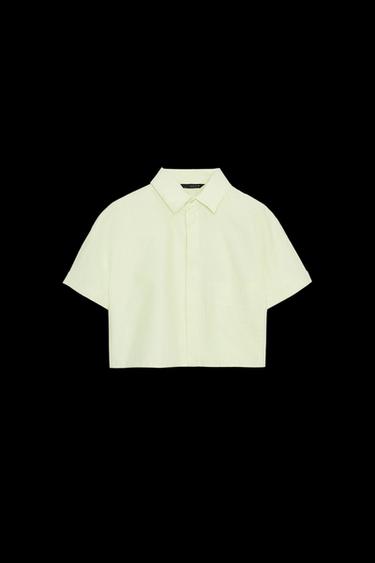 Zara POPLIN CROP SHIRT - Lime green - Image 0