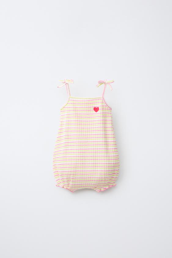 BODY À RAYURES ET CŒUR BRODÉ - Écru clair de Zara - Image 0