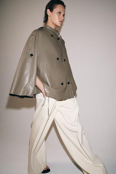 ZW COLLECTION FAUX LEATHER CAPE JACKET - Taupe grey by Zara