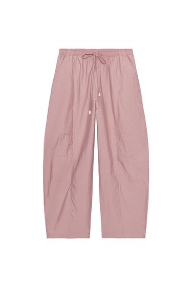 Zara BARREL PANTS WITH ELASTIC WAIST - Pale pink