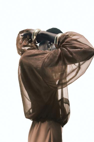 JAQUETA COM CAPUZ DE ORGANZA - Marrom da Zara