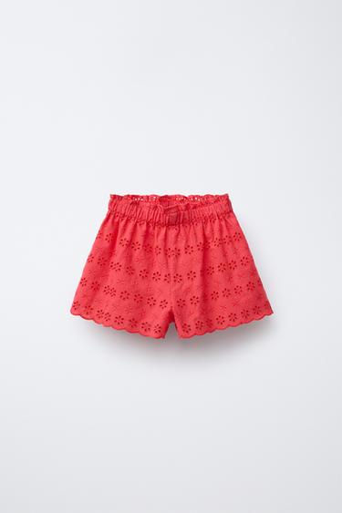 EMBROIDERED FLORAL HIGH-WAIST BERMUDA SHORTS - Red by Zara