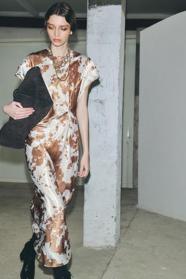 ANIMAL PRINT SATIN DRESS - Brown / Ecru by Zara - Image 0