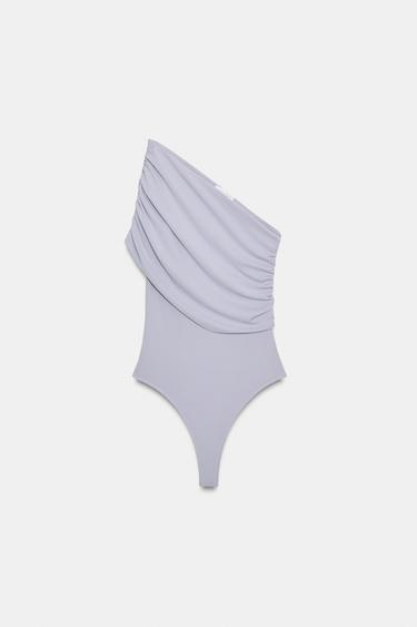 ASYMMETRIC DRAPED BODYSUIT - Pearl grey by Zara - Image 5