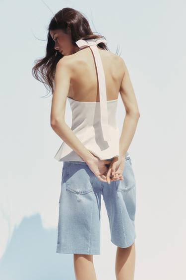 STRIPED COMBINATION HALTER TOP - Ecru by Zara - Image 3
