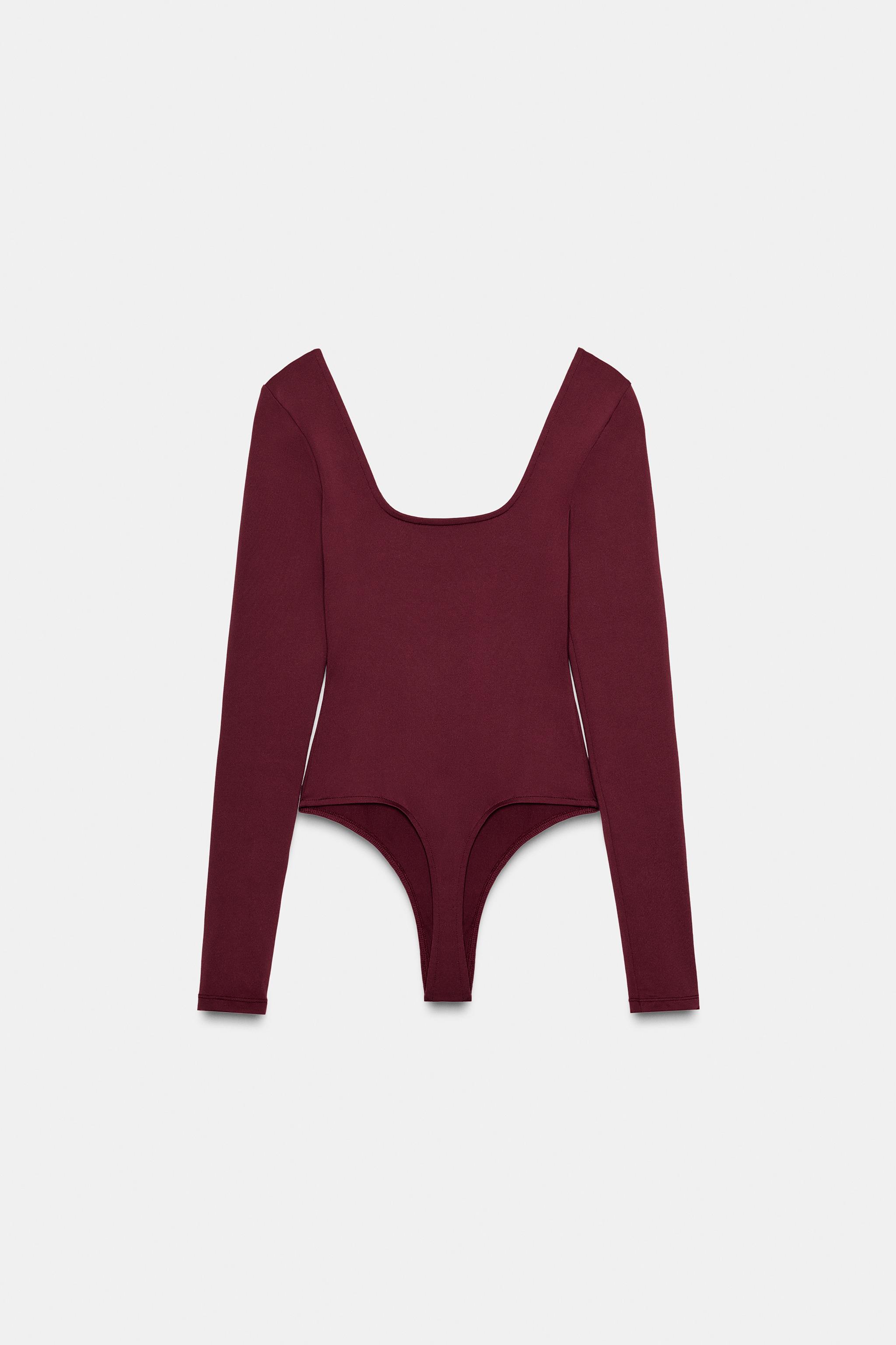 SQUARE NECK POLYAMIDE BODYSUIT - Black | ZARA Canada