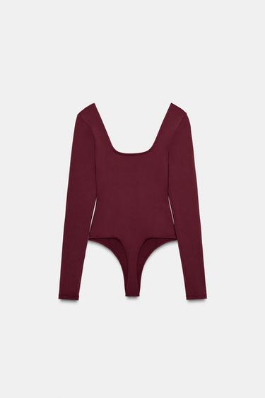 SQUARE NECK POLYAMIDE BODYSUIT - Wine by Zara - Image 5
