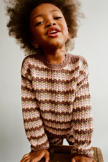 MULTICOLOURED STRIPED KNIT SWEATER - Chocolate by Zara