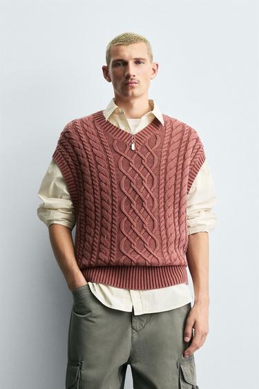 GILET IN MAGLIA CON STRUTTURA A TRECCE - Mattone di Zara
