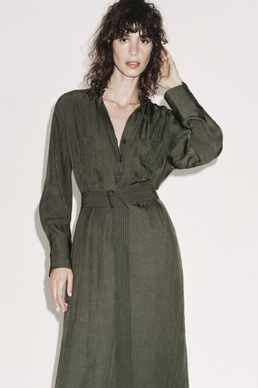ZW COLLECTION MIDI BELTED DRESS - Mid-green by Zara