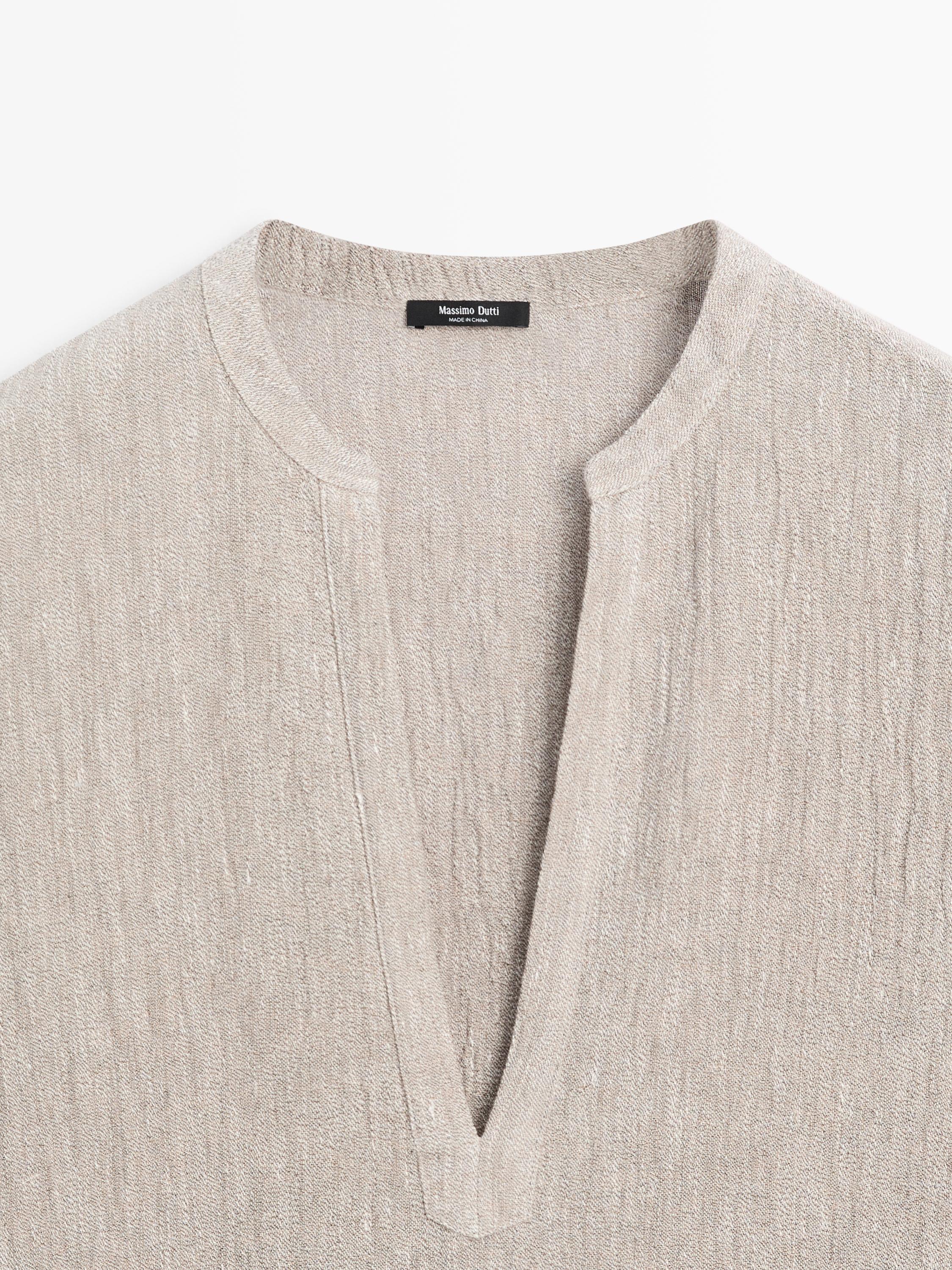 Waffle-knit linen blend kaftan dress