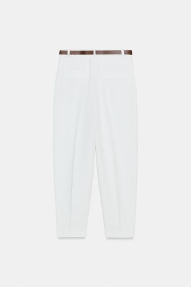 PANTALON À PINCES ET CEINTURE - Blanc cassé de Zara - Image 7