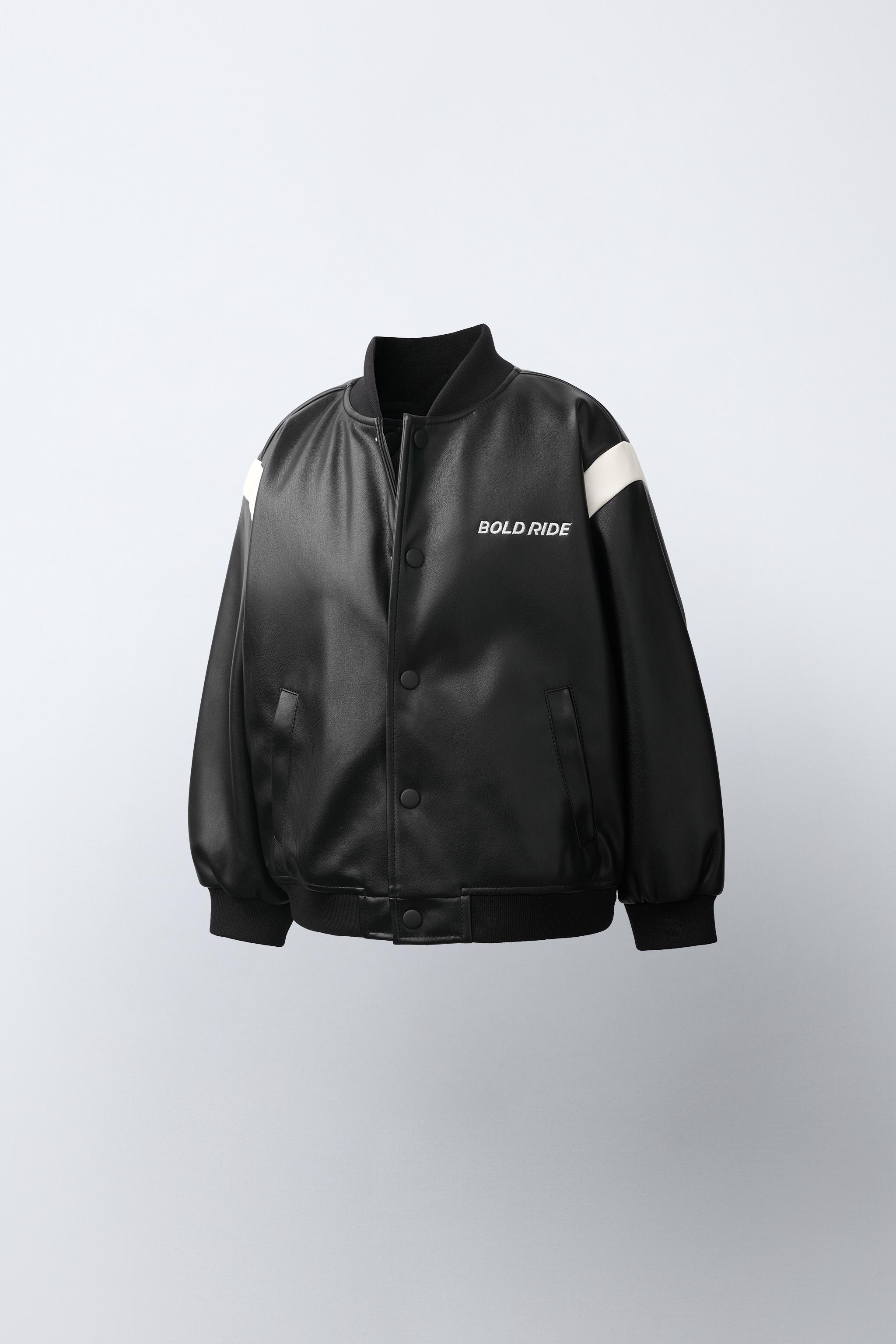 FAUX LEATHER BOMBER JACKET — Black