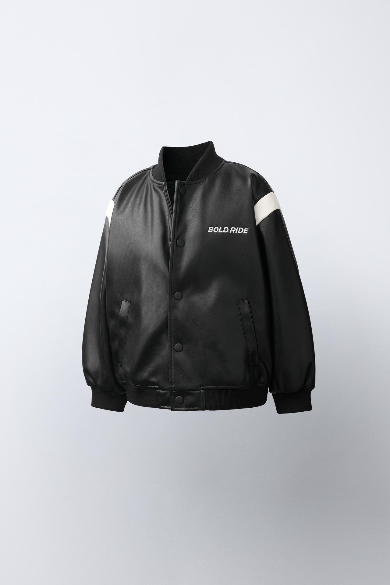 FAUX LEATHER BOMBER JACKET — Black