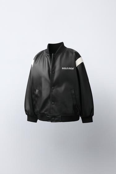 FAUX LEATHER BOMBER JACKET — Black 2