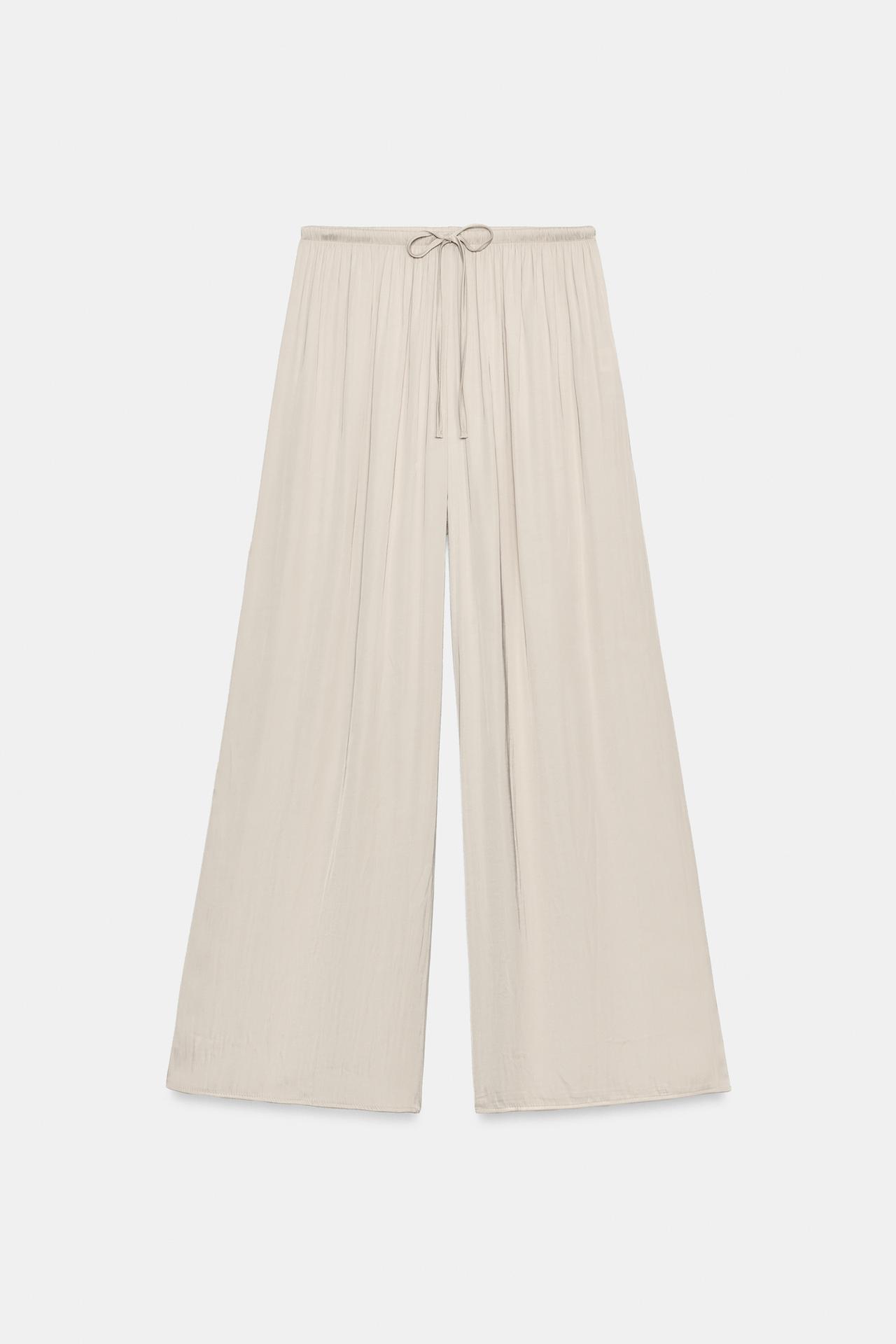 SATIN PALAZZO PANTS — Stone