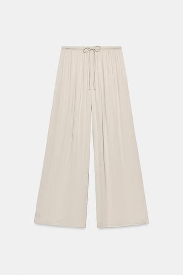 SATIN PALAZZO PANTS — Stone 1