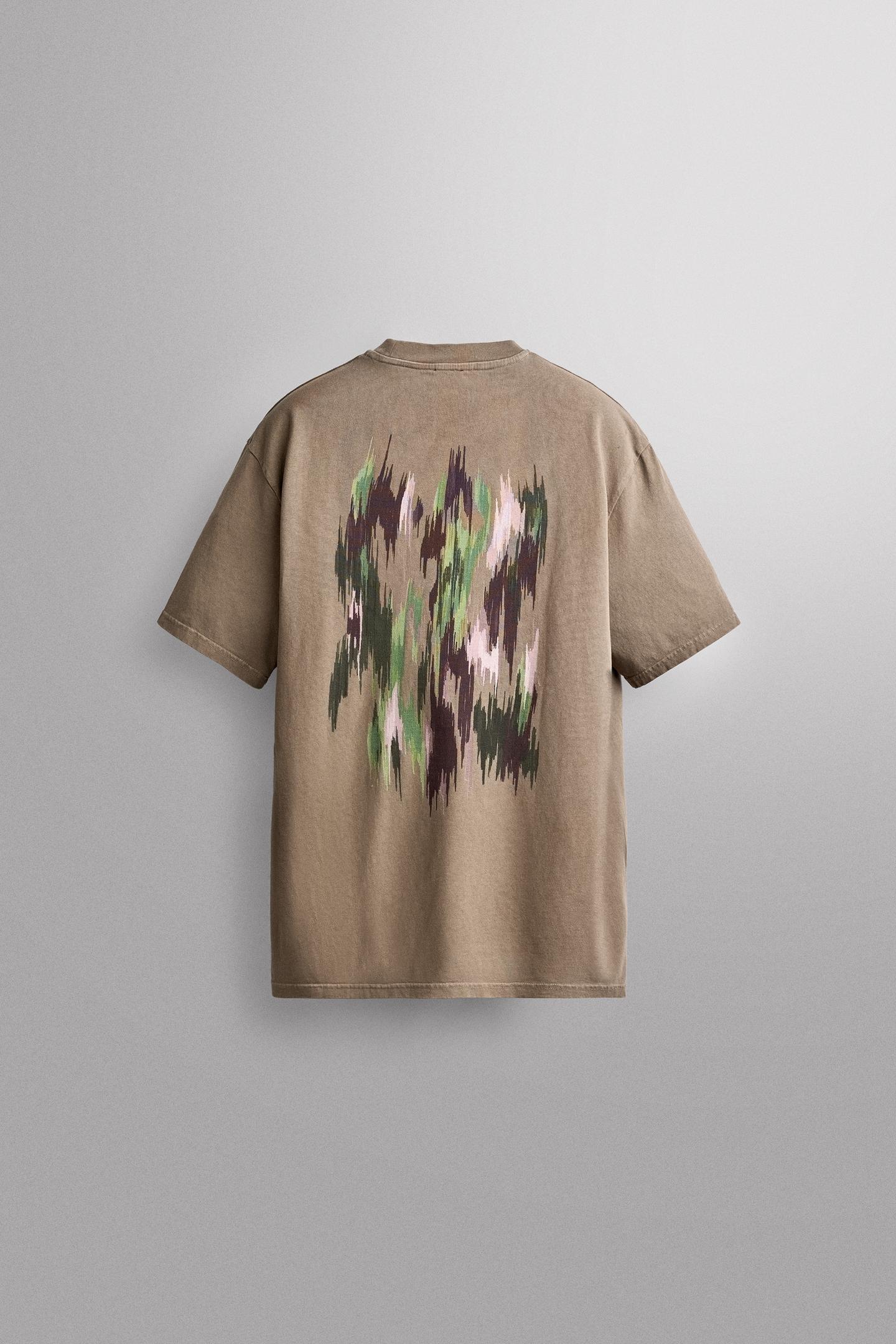 Мужская футболка Zara Printed Cotton, цвет: Коричневый / Серо-коричневый — фото 6