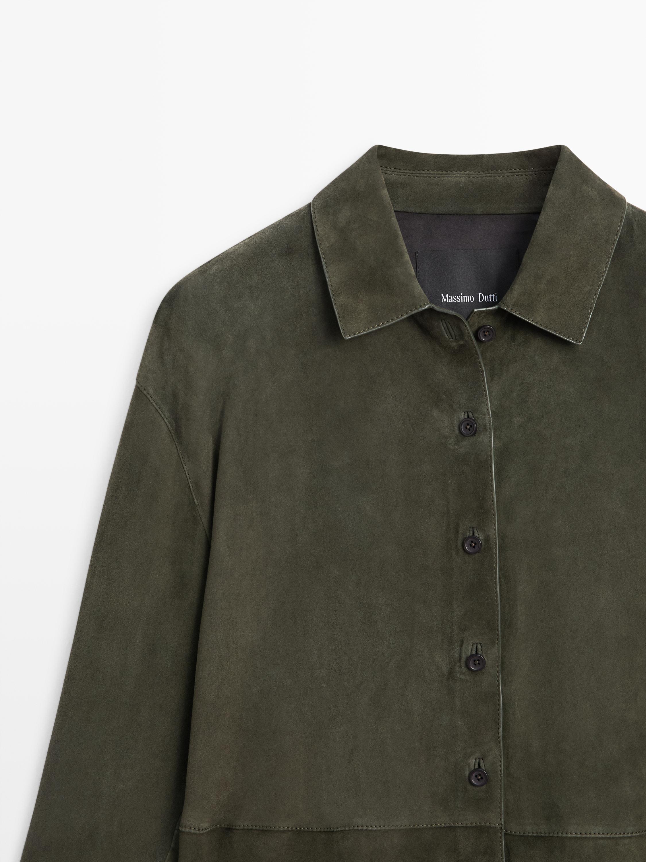 Suede leather shirt with seams