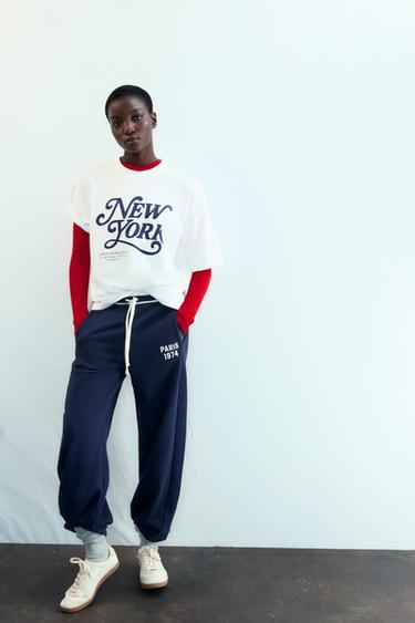 Zara SHORT SLEEVE TEXT T-SHIRT - White