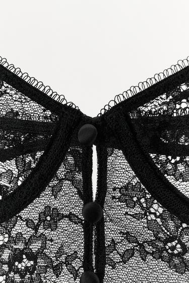 LACE BODYSUIT WITH BUTTONS - Black by Zara - Image 4