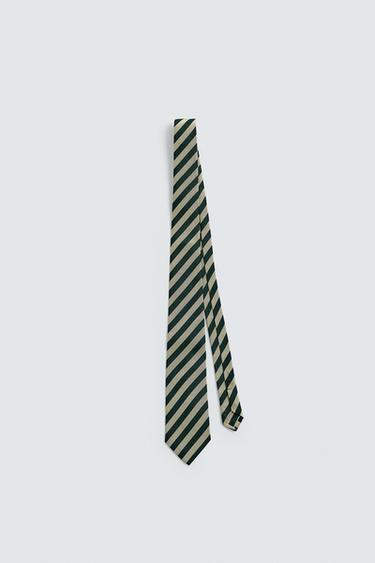 100% SILK STRIPED LIMITED EDITION TIE - Green by Zara