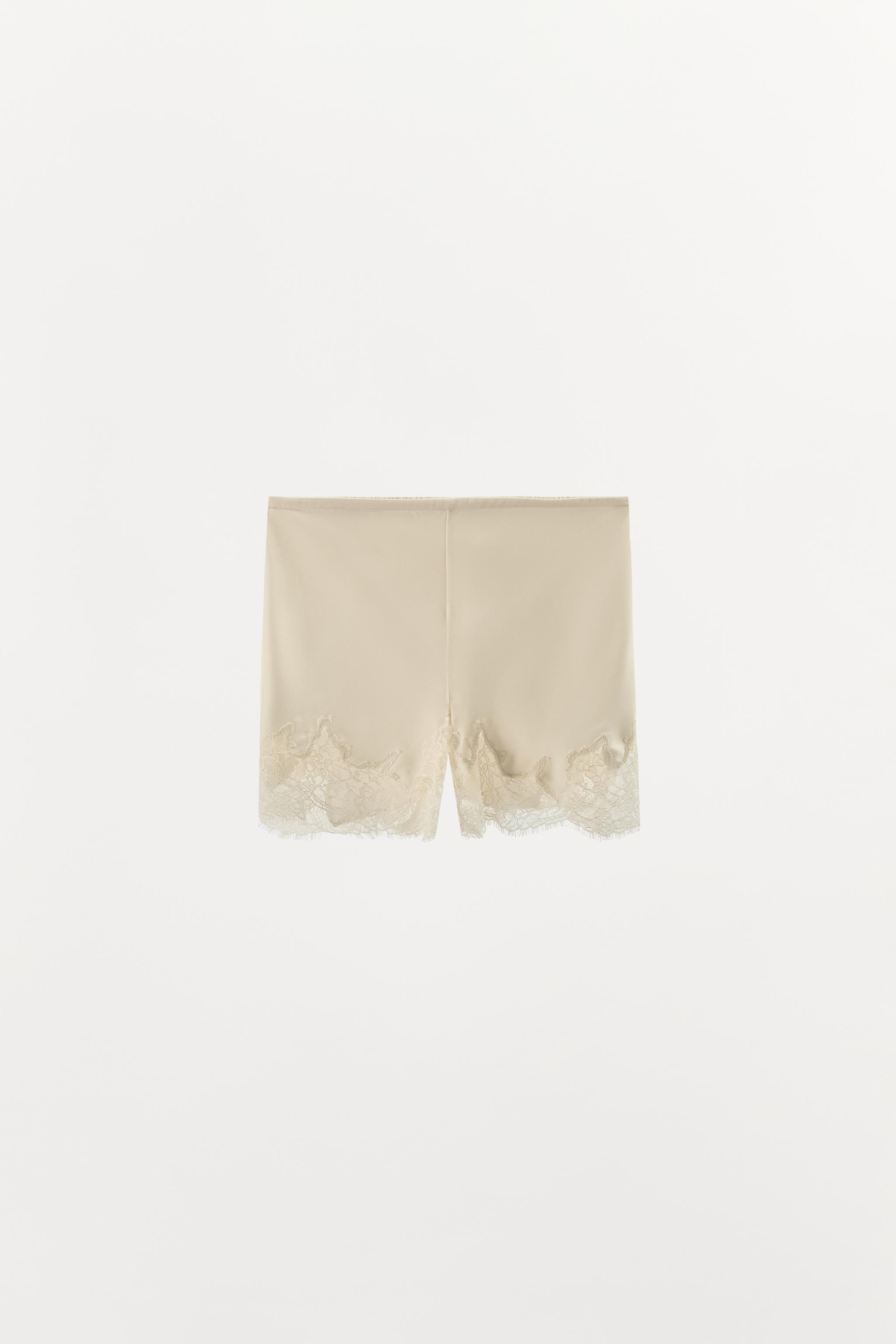 SATIN EFFECT LACE PAJAMA SHORTS