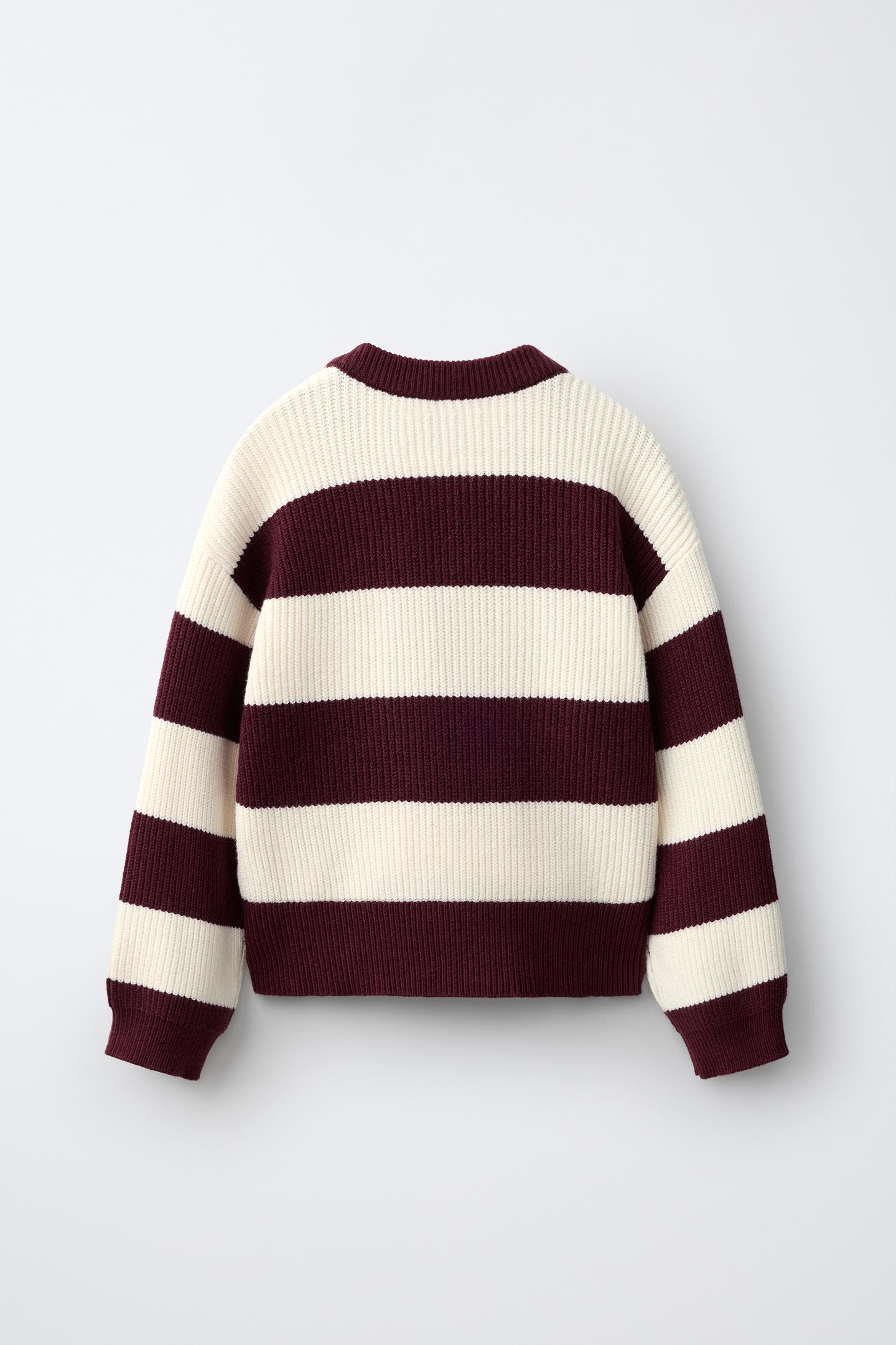 Детский свитер Zara Striped Knit, цвет: Бордовый — фото 3