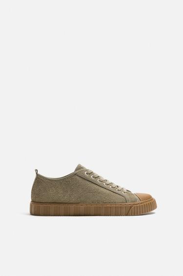 LEATHER TRAINERS WITH CONTRAST SOLE - Sea green by Zara