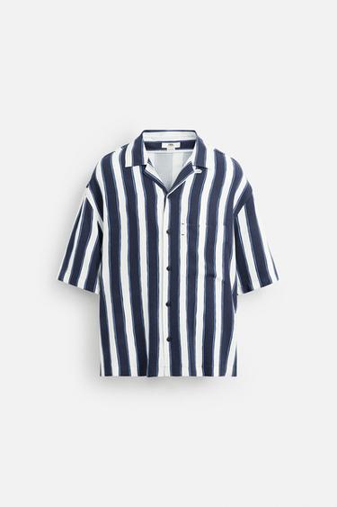 CHEMISE RAYURES VISCOSE - Bleu marine / Blanc de Zara - Image 7