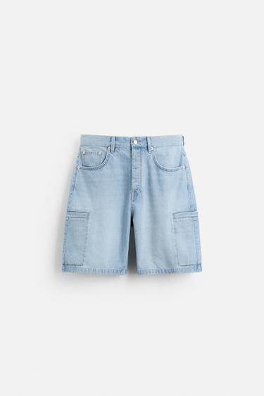 DENIM CARGO BERMUDA SHORTS - Light blue by Zara