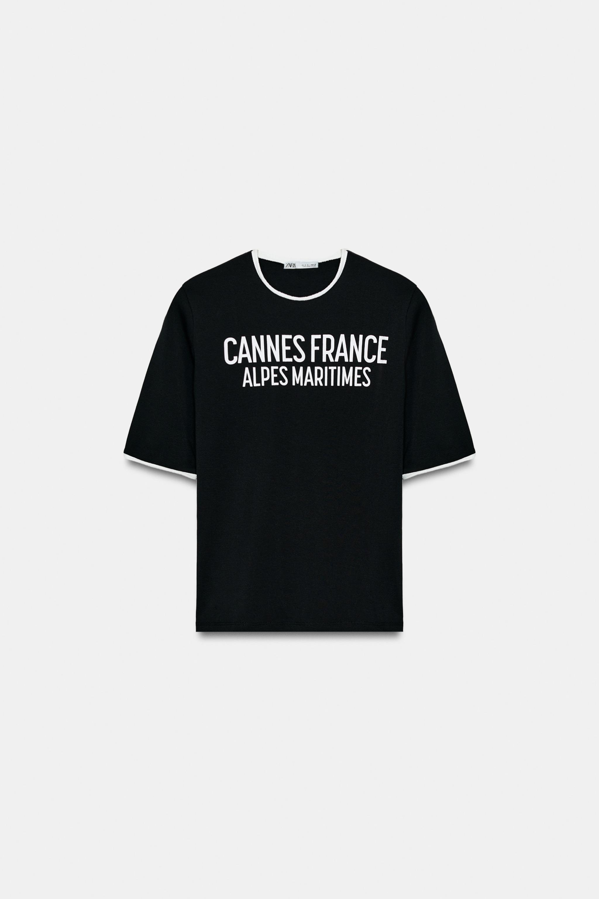 CONTRASTING TRIM TEXT T-SHIRT