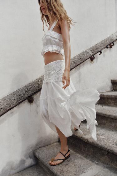 EMBROIDERED ASYMMETRIC MIDI SKIRT - White by Zara