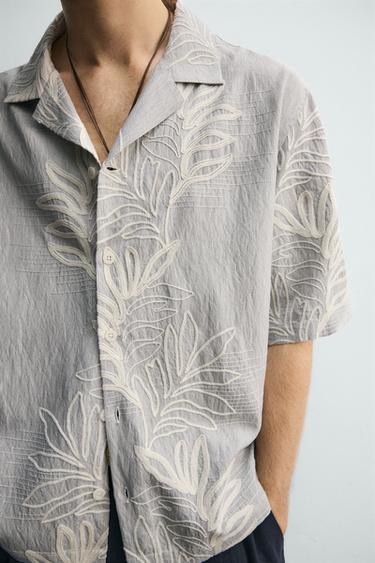 EMBROIDERED LEAF JACQUARD SHIRT - Sky blue by Zara - Image 6